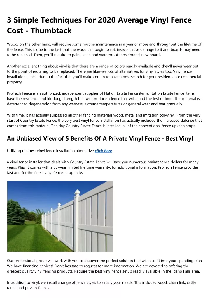 3 simple techniques for 2020 average vinyl fence