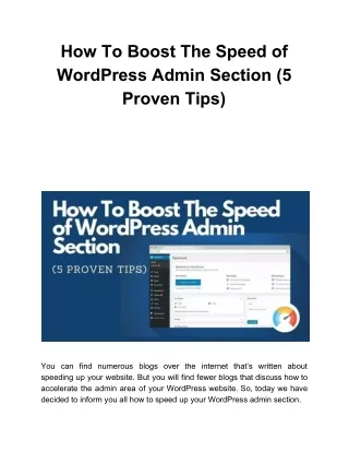 how to boost the speed of wordpress admin section