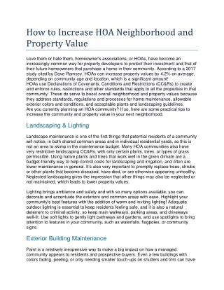 How to Increase HOA Neighborhood and Property Value