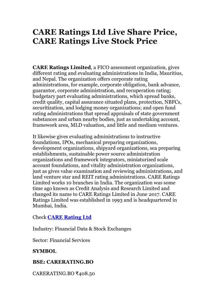care ratings ltd live share price care ratings
