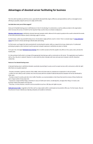 advantages of devoted server facilitating