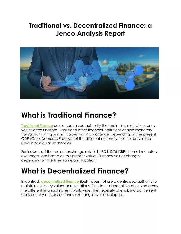 traditional vs decentralized finance a jenco