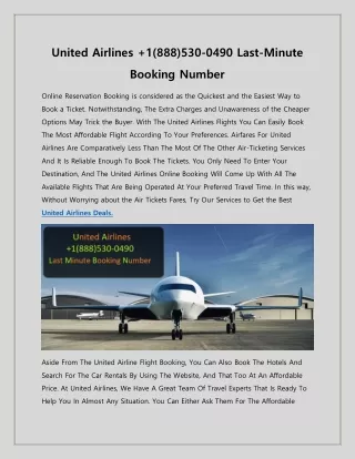 United Airlines  1(888)530-0490 Last-Minute Booking Number