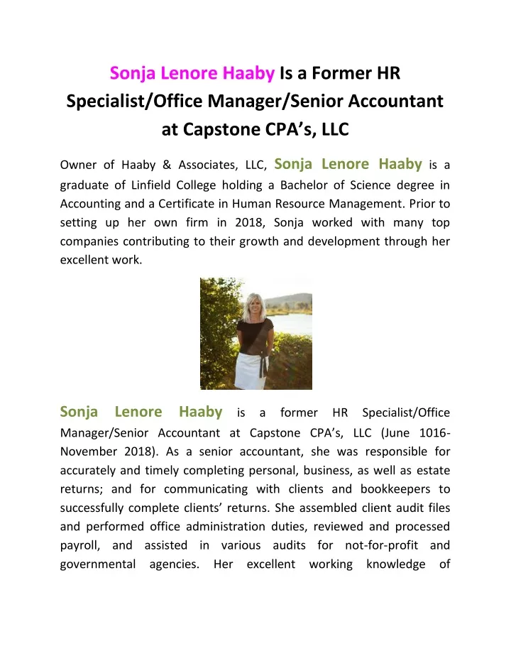 sonja lenore haaby is a former hr specialist