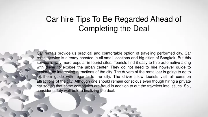 car hire tips to be regarded ahead of completing the deal