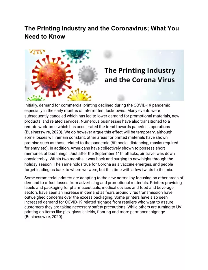 the printing industry and the coronavirus what