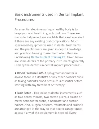 basic instruments used in dental implant basic
