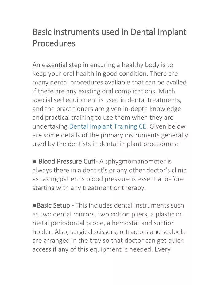 basic instruments used in dental implant basic