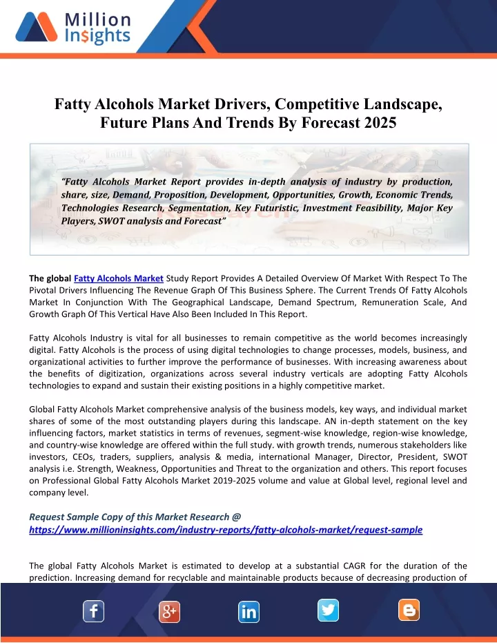 fatty alcohols market drivers competitive