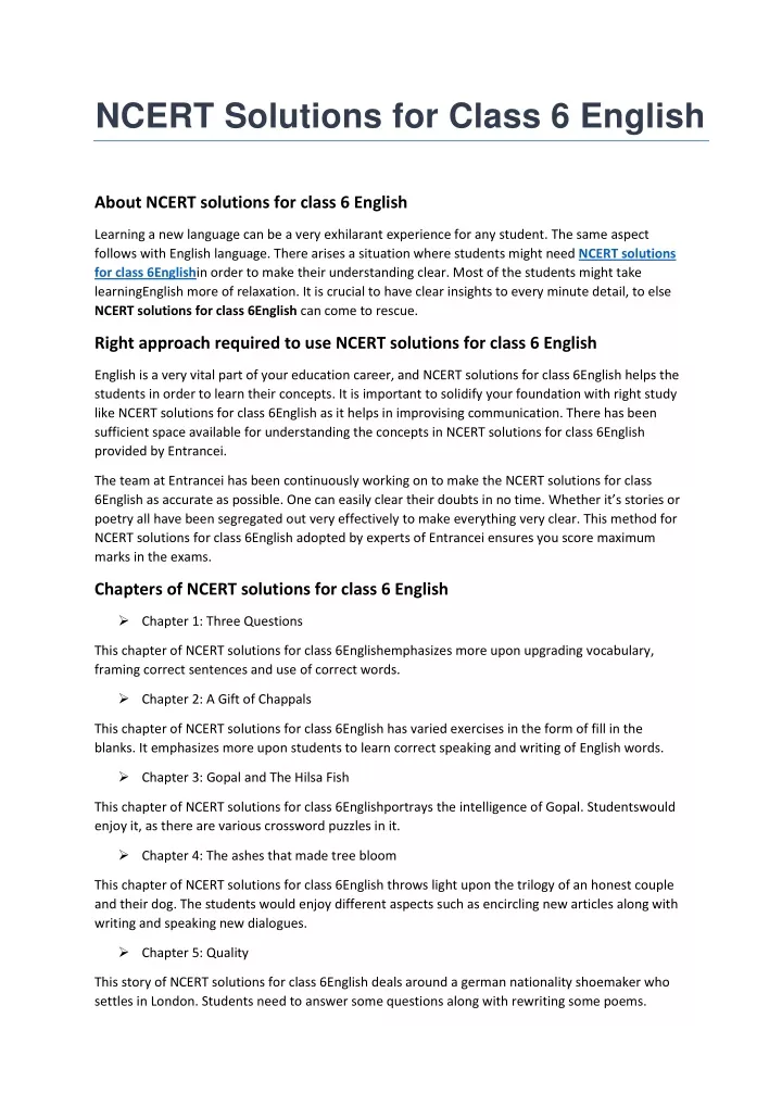 ncert solutions for class 6 english