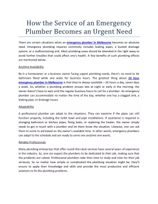 how the service of an emergency plumber becomes