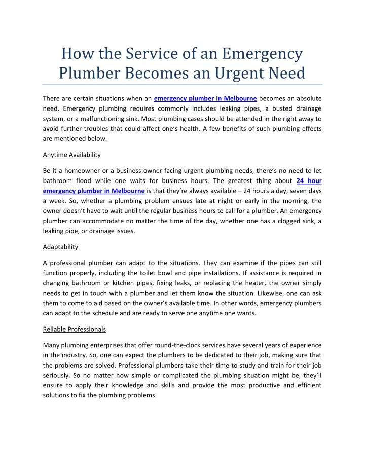 how the service of an emergency plumber becomes