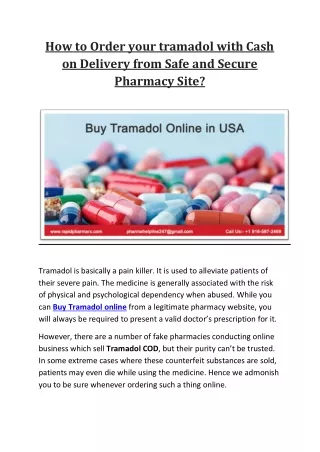How to Order your tramadol with Cash on Delivery from Safe and Secure Pharmacy Site?