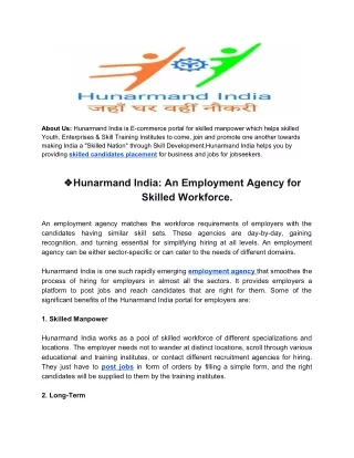 Hunarmand India: An Employment Agency for Skilled Workforce