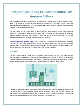 Proper Accounting Is Recommended For Amazon Sellers