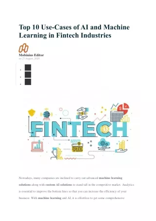 Top 10 Use-Cases of AI and Machine Learning in Fintech Industries