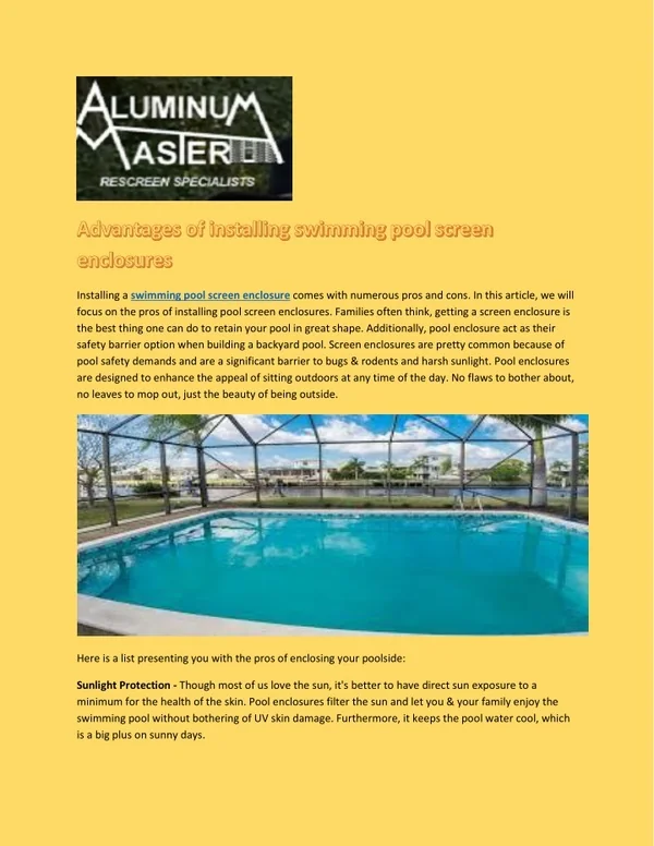 Best Swimming Pool Screen Enclosure Service in Naples - Aluminum Master LLC