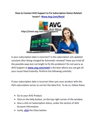 how to contact avg support to fix subscription