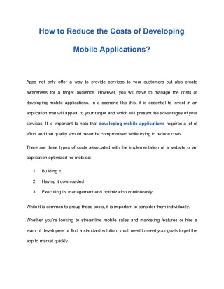 how to reduce the costs of developing