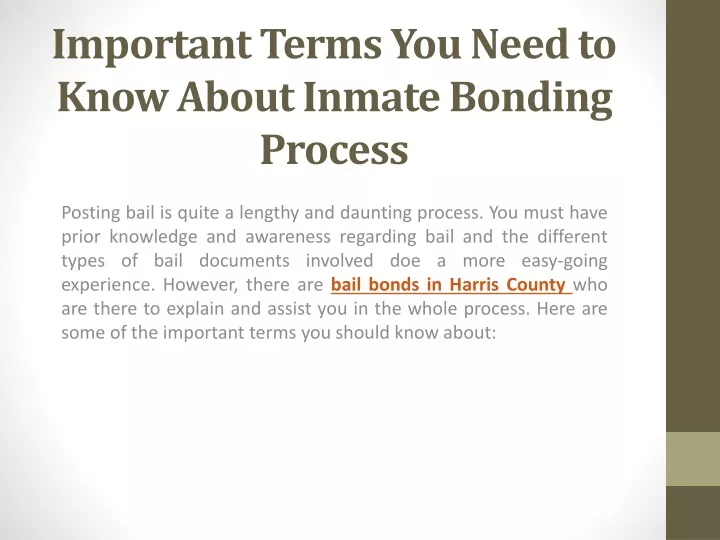 important terms you need to know about inmate bonding process