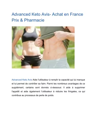 Advanced Keto Avis- Achat en France Prix & Pharmacie