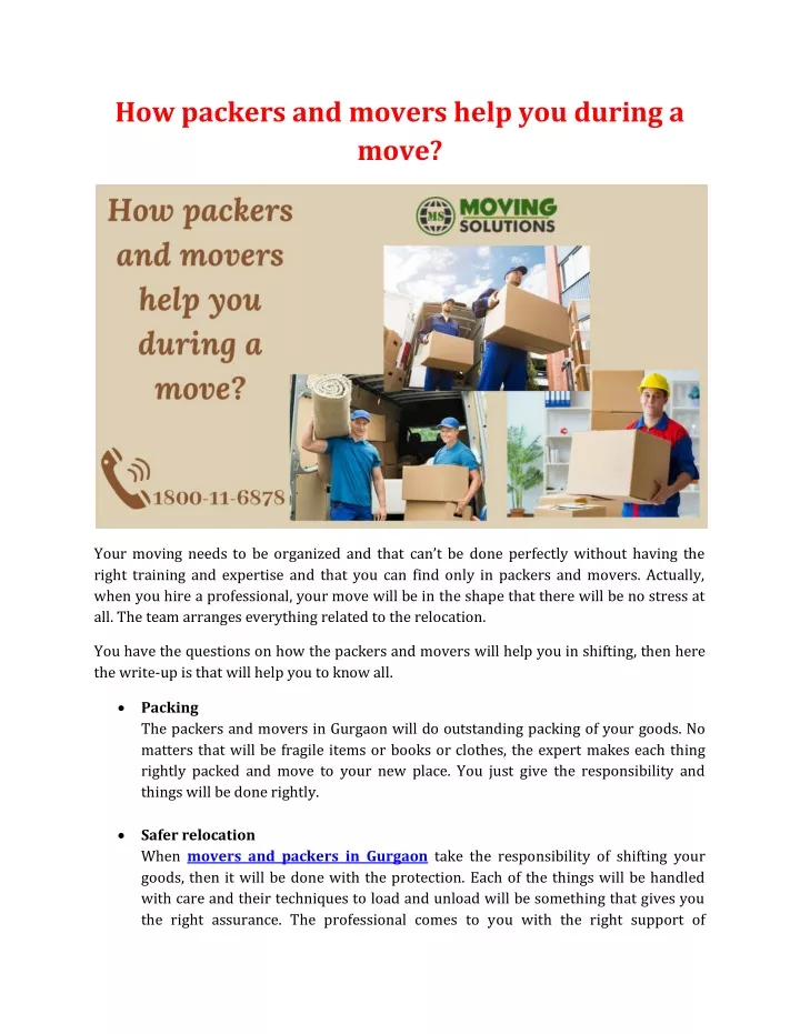 how packers and movers help you during a move