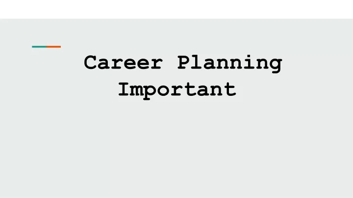 career planning important