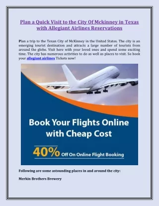 Plan a Quick Visit to the City Of Mckinney in Texas with Allegiant Airlines Reservations