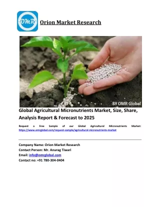 Global Agricultural Micronutrients Market Size, Industry Trends, Share and Forecast 2019-2025