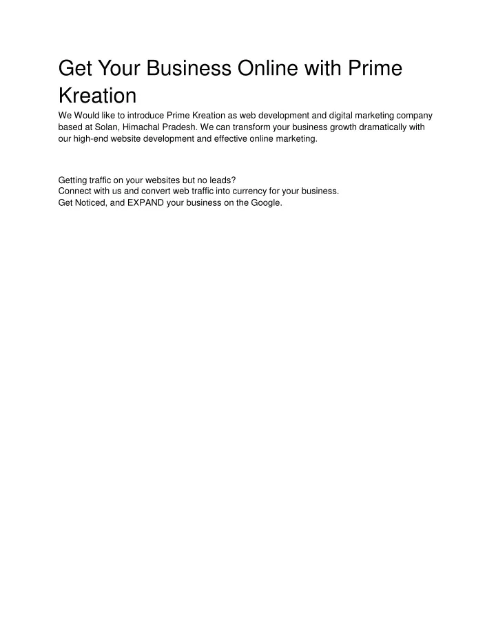 get your business online with prime kreation
