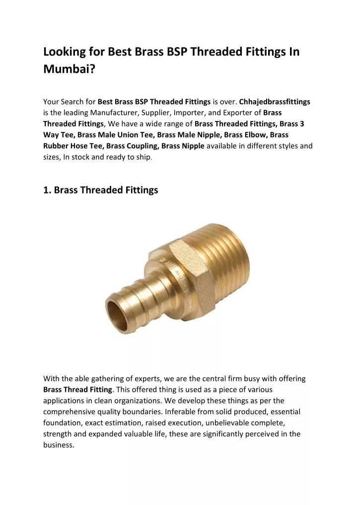 looking for best brass bsp threaded fittings