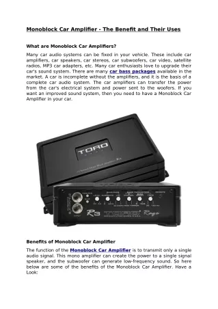 monoblock car amplifier the benefit and their uses