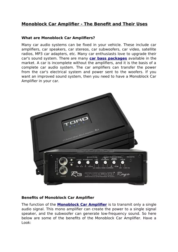 monoblock car amplifier the benefit and their uses