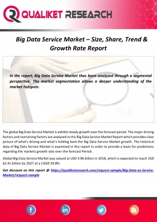 Global Big Data Service Market Size, Share, Trend, Demand and Application Report 2020-2027