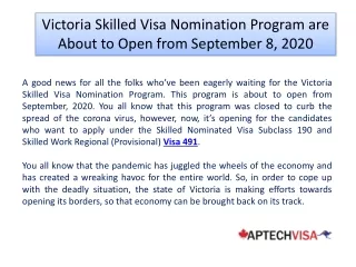 Victoria Skilled Visa Nomination Program are About to Open from September 8, 2020