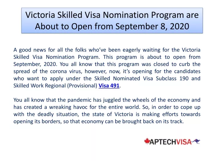 victoria skilled visa nomination program