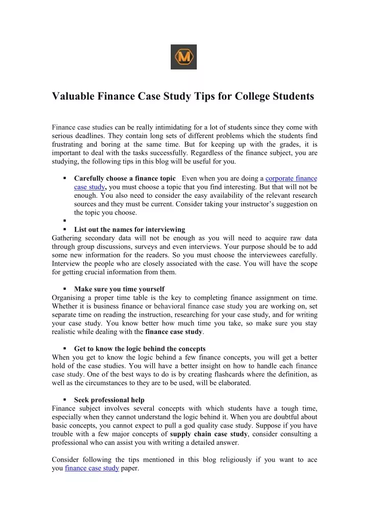 valuable finance case study tips for college