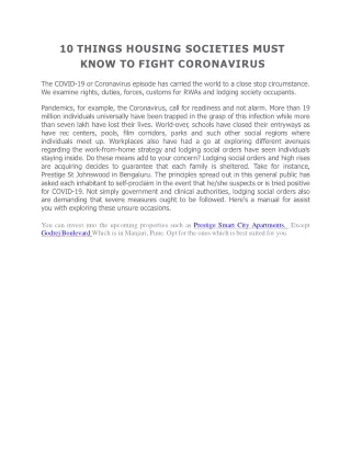 10 THINGS HOUSING SOCIETIES MUST KNOW TO FIGHT CORONAVIRUS