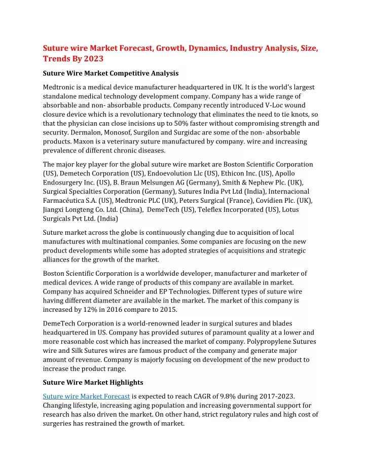 suture wire market forecast growth dynamics