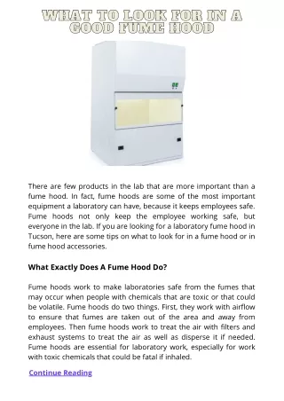 What To Look For in a Good Fume Hood