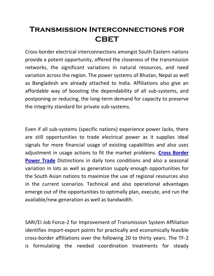 transmission interconnections for cbet