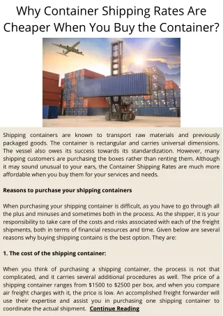 Why Container Shipping Rates Are Cheaper When You Buy the Container?