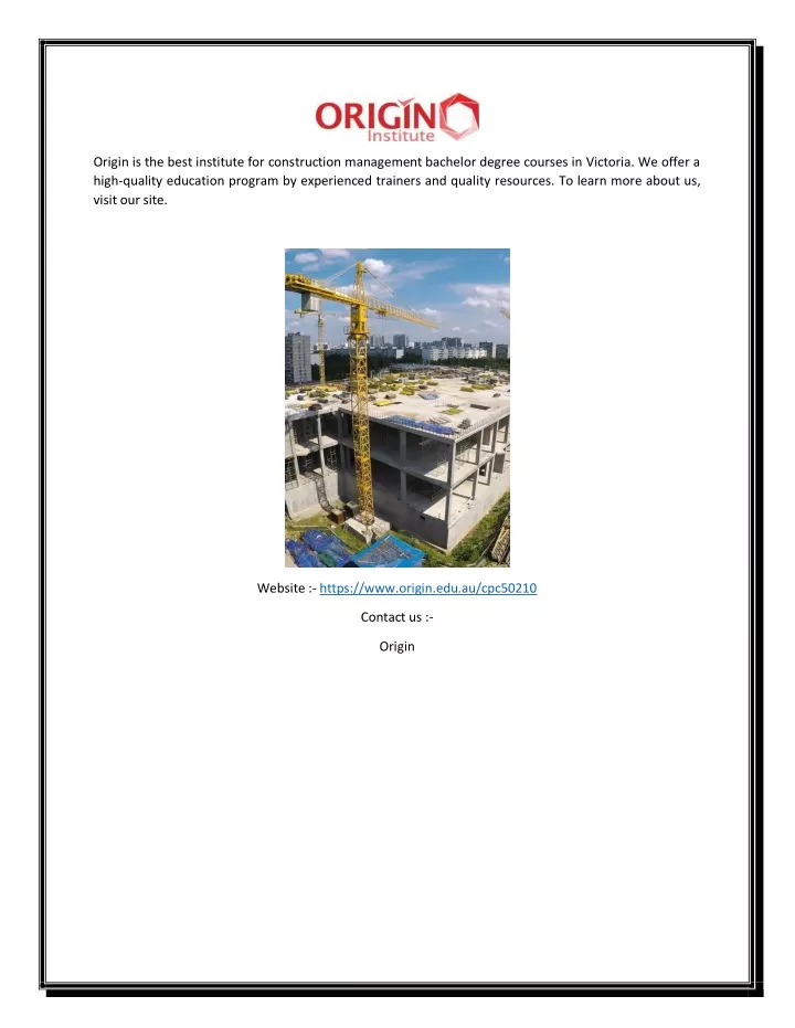 origin is the best institute for construction