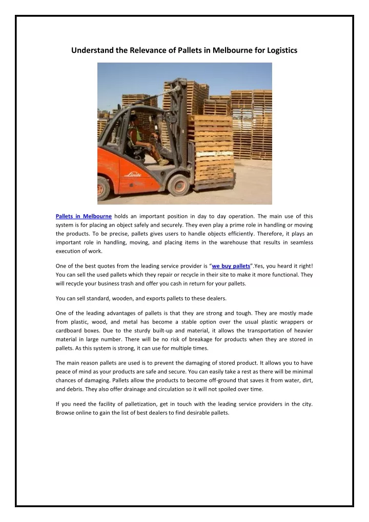 understand the relevance of pallets in melbourne
