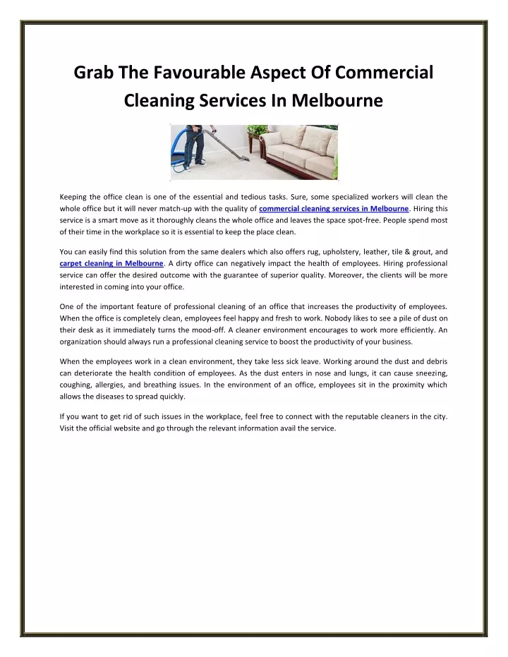 grab the favourable aspect of commercial cleaning