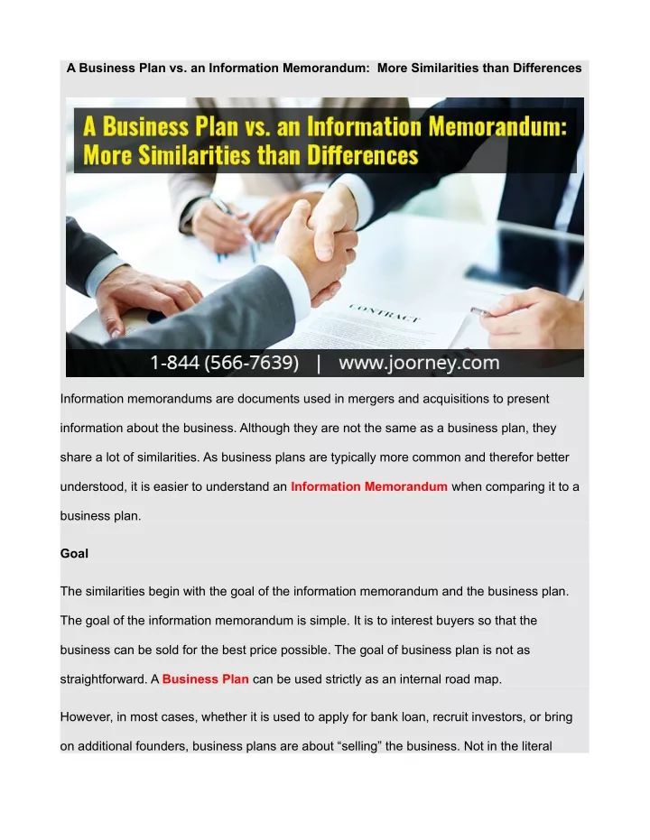 a business plan vs an information memorandum more