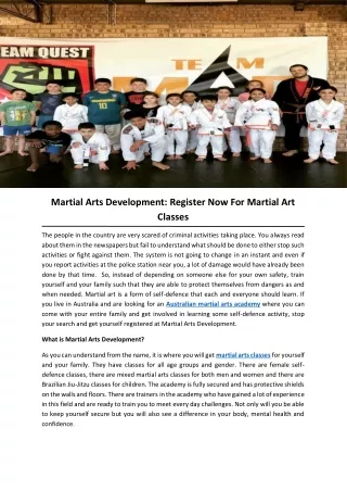 Martial Arts Development: Register Now For Martial Art Classes