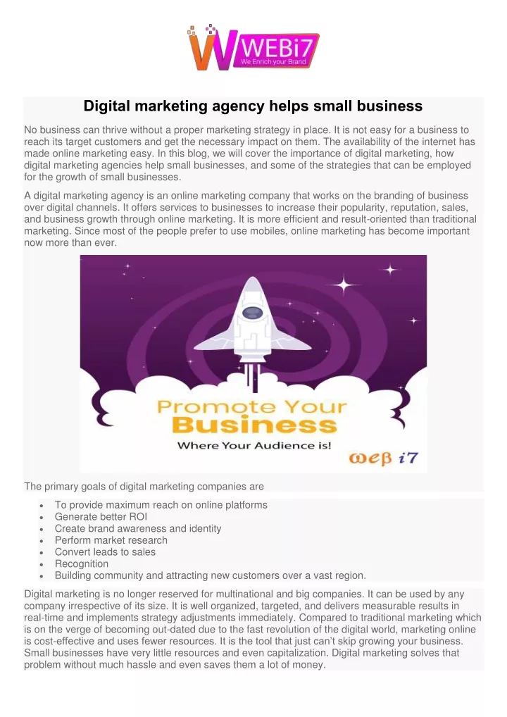 digital marketing agency helps small business