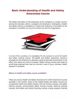 Basic Understanding of Health and Safety Awareness Course