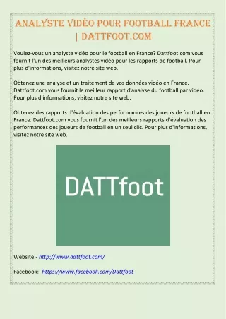 Analyste vidéo pour Football France | Dattfoot.com